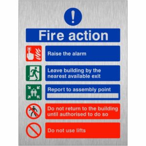 Brushed Aluminium Fire Action Signs